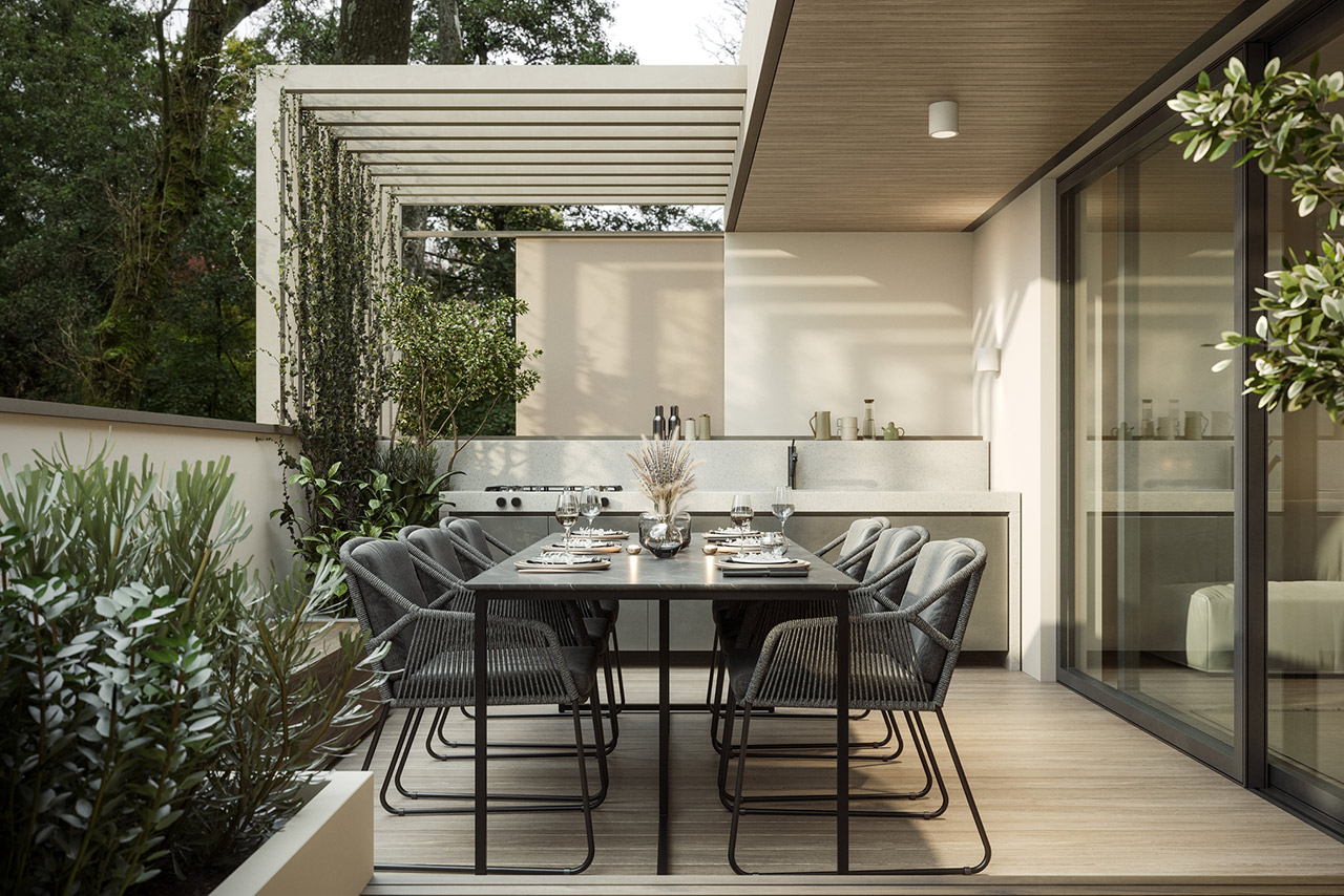 Luxury outdoor table with chairs and built in barbeque